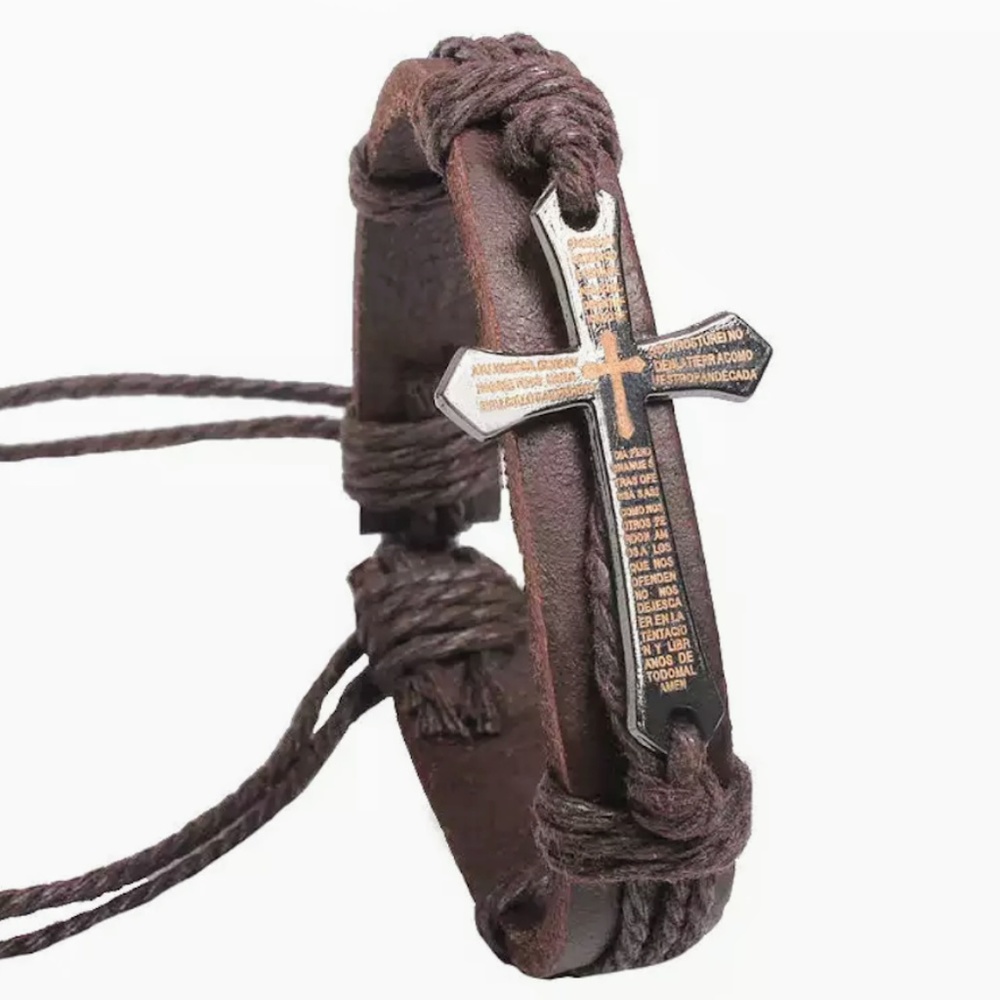 New Leather Bracelet- Christian- Cross- Brown - Picture 1 of 1